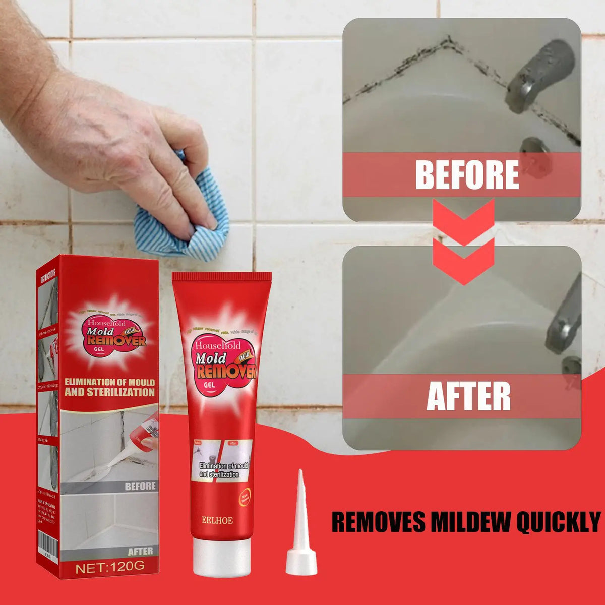 Mold & Mildew Remover Gel 120g – No-Scrub Cleaning Paste Mold Remover Gel Qst