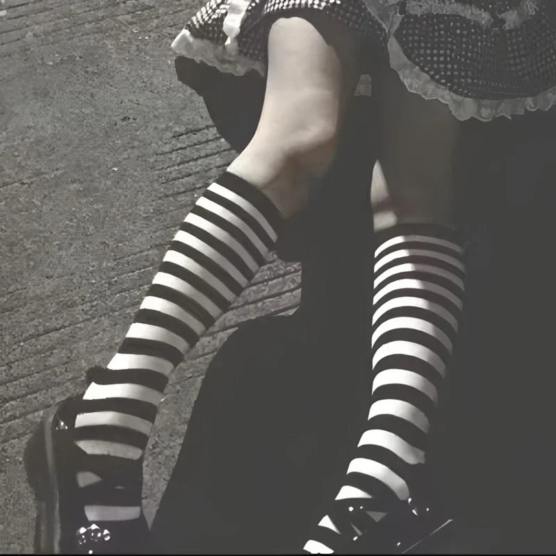 Women's Striped Knee High Socks | Sweet Lolita Harajuku Style Knee High Socks Qme