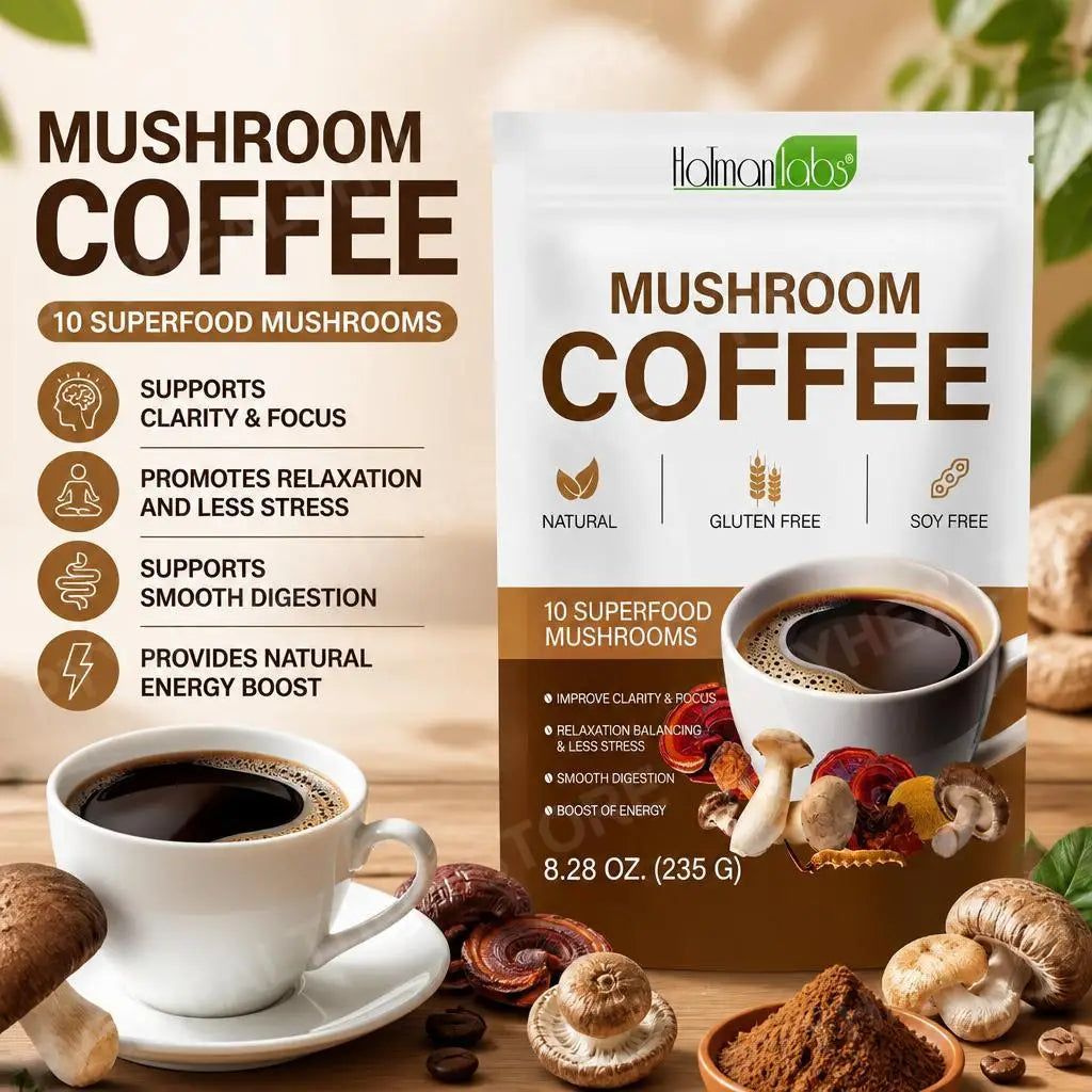 Mushroom Coffee Powder – 10 Superfoods, Focus & Energy, 39 Servings Mushroom Coffee Powder Qst