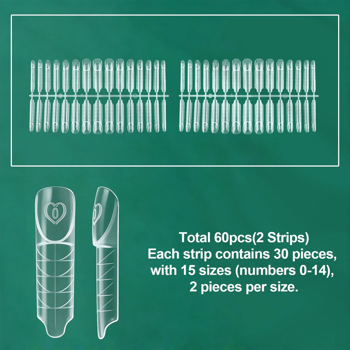 Nailpop French Dual Forms | 60pcs 15 Sizes Reusable Nail Tips Nail Extension Forms Qme Space-60pcs OPP bag