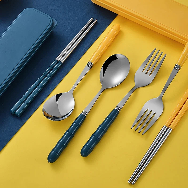 Stainless Steel Chopsticks Spoon Fork Set | Portable Tableware Portable Cutlery Set Qme