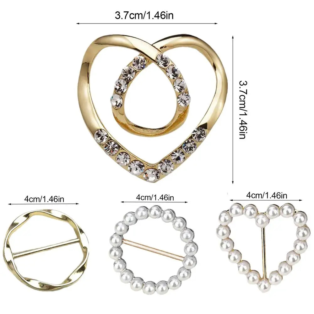 Women's T-Shirt Heart Rhinestone Clothing Clips Ring Wrap Clothing Clip Set Qme Gold