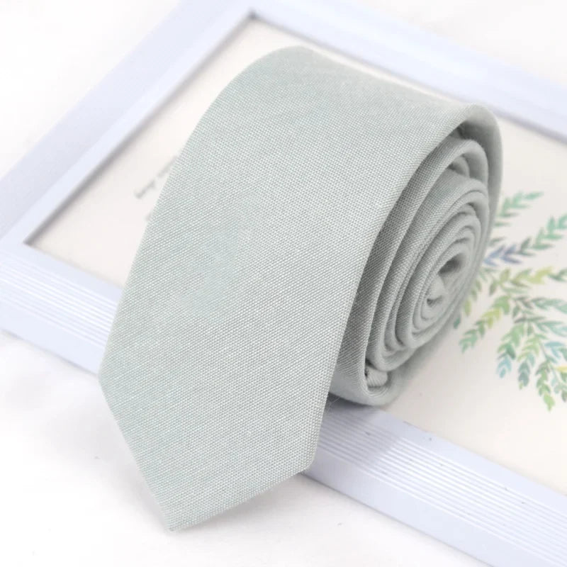 Men's Skinny Grey Cotton Necktie – Handmade Slim 6cm Tie Skinny Necktie Qme GRAY