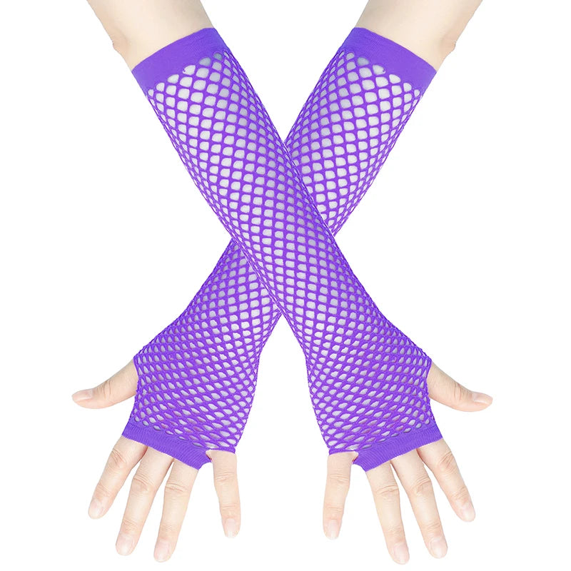 Women's Long Fishnet Fingerless Gloves – Punk Rock Arm Warmers Fishnet Arm Warmers Qst