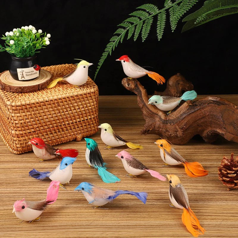 12 Pcs Mini Artificial Feather Birds for DIY Crafts & Garden Decor Decorative Bird Ornaments Qst