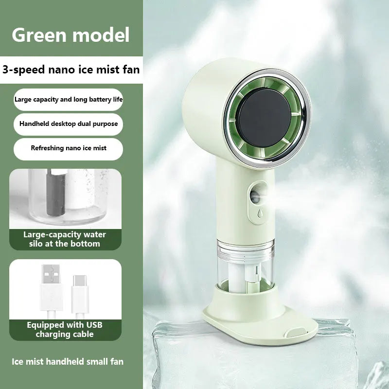 Portable Mist Spray Fan – USB Rechargeable 3-Speed Mini Fan Handheld Mist Fan Qst green