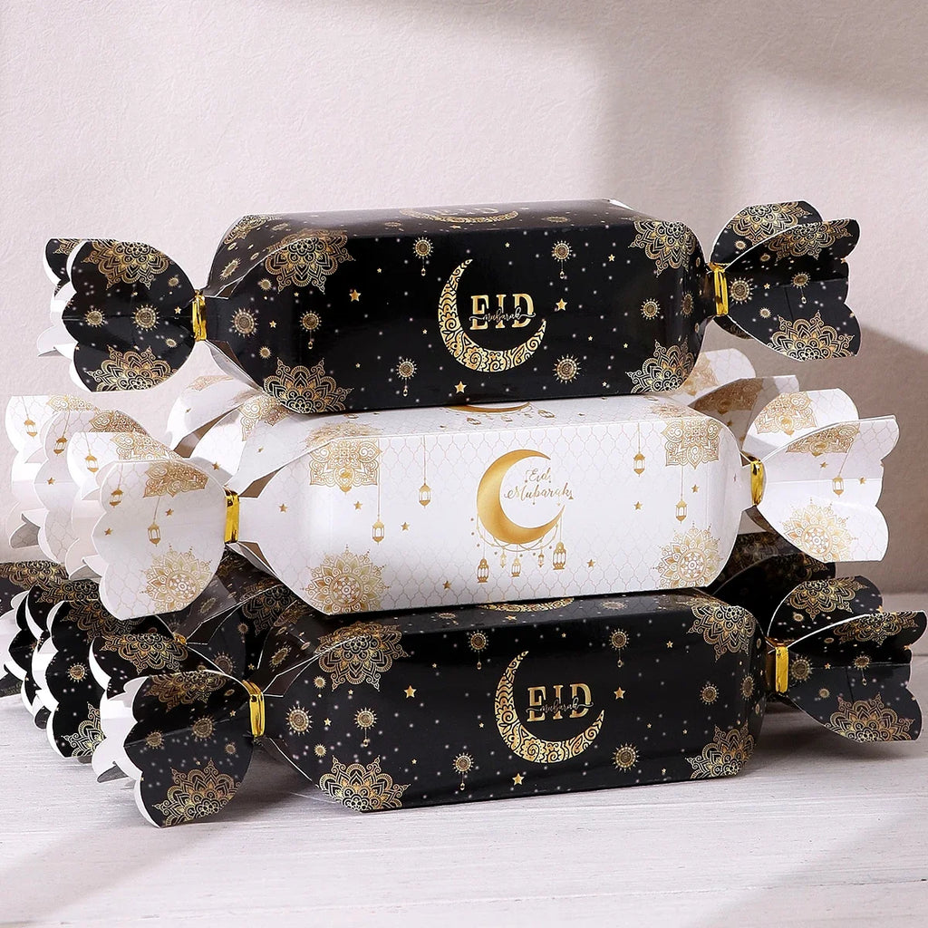 5 Elegant Eid Gift Bags Gold Lantern Design & Ribbon Ties Eid Gift Bags Qme