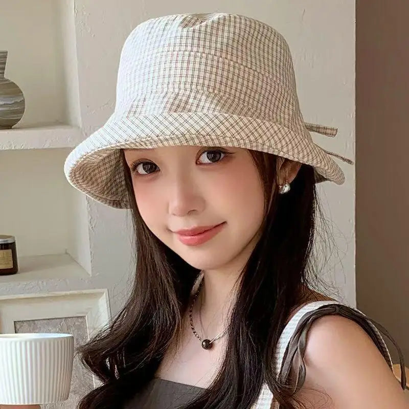 Women's Plaid Bucket Hat – Wide Brim Quick-Dry Sun Hat Bucket Hat Qst Khaki one size