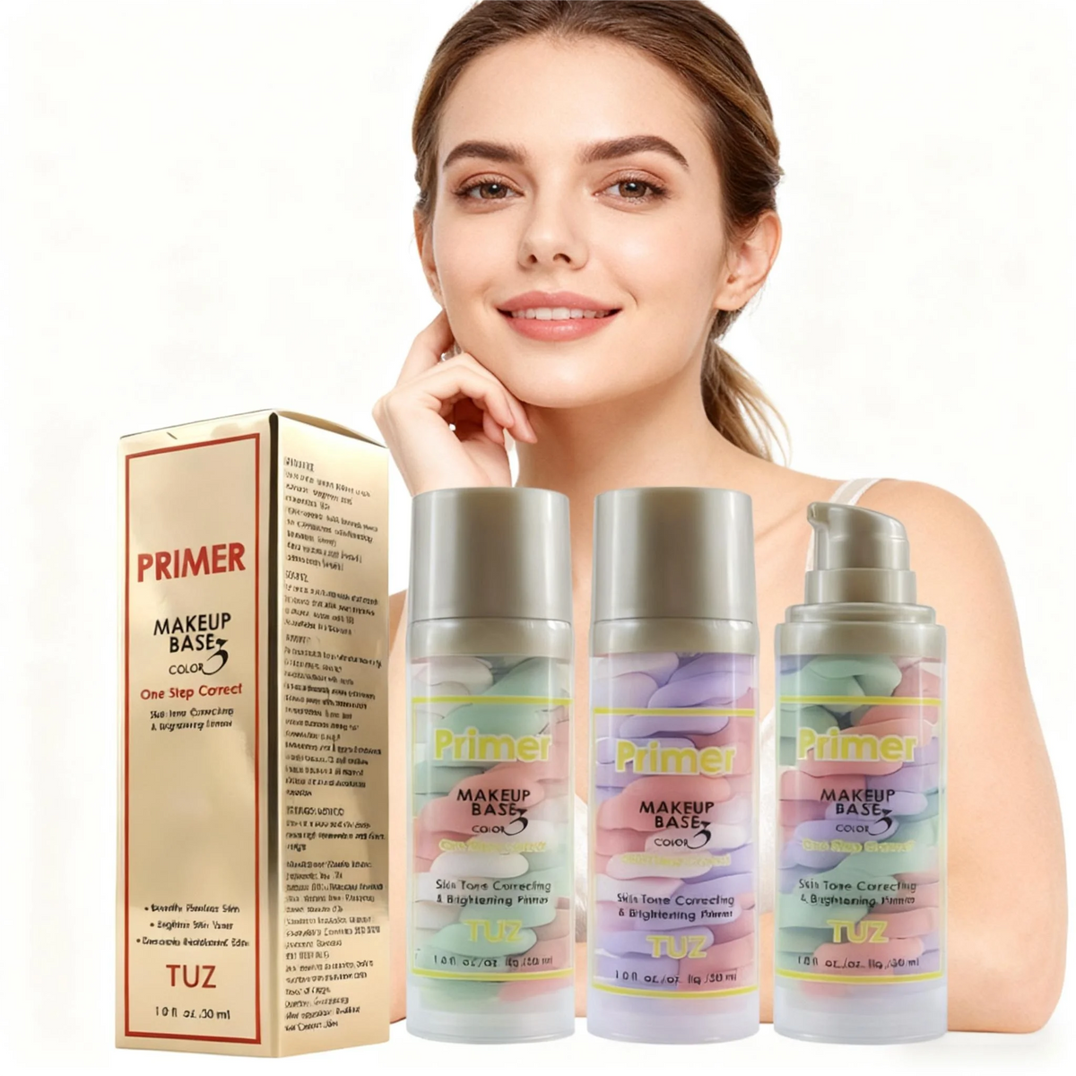 TUZ Color Correcting Brightening Makeup Primer 30ml – 3 Shades Makeup Primer Qst