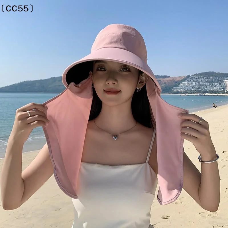 Women's Wide-Brim UV Sun Hat with Detachable Neck Shawl Sun Visor Hat Qst
