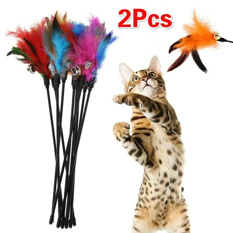 Cat Feather Wand Toy with Bell – Interactive Rod for Cats Interactive Cat Toy Qme Default Title