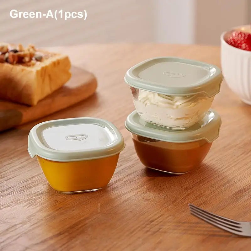 Glass Sauce Cups with Lids – Leak-Proof Seasoning Dip Dishes Sauce Dipping Dish Qme 120ML Green