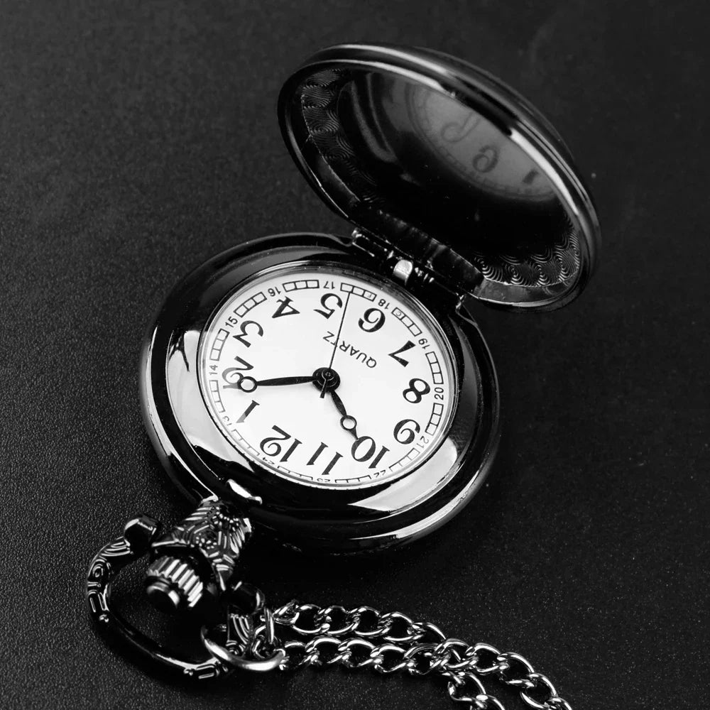 Black Quartz Pocket Watch Glass Dome Arabic Numeral | Qme Costume Pocket Watch Qme