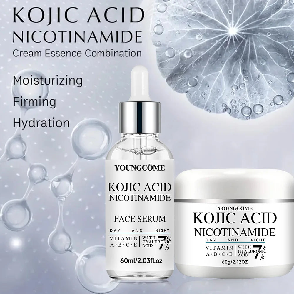 YOUNGCOME Kojic Acid Brightening Set – Toner, Serum & Cream Brightening Skin Care Set Qst