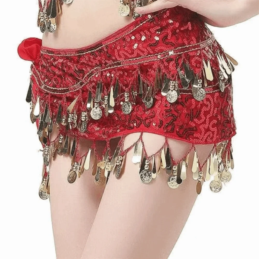 Glitter Sequin Belly Dance Waist Chain with Long Tassels Belly Dance Waist Chain Qme
