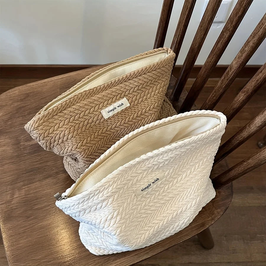 Nordic Embossed Weave Cosmetic Pouch | Soft Fabric Makeup Bag Cosmetic Pouch Qme