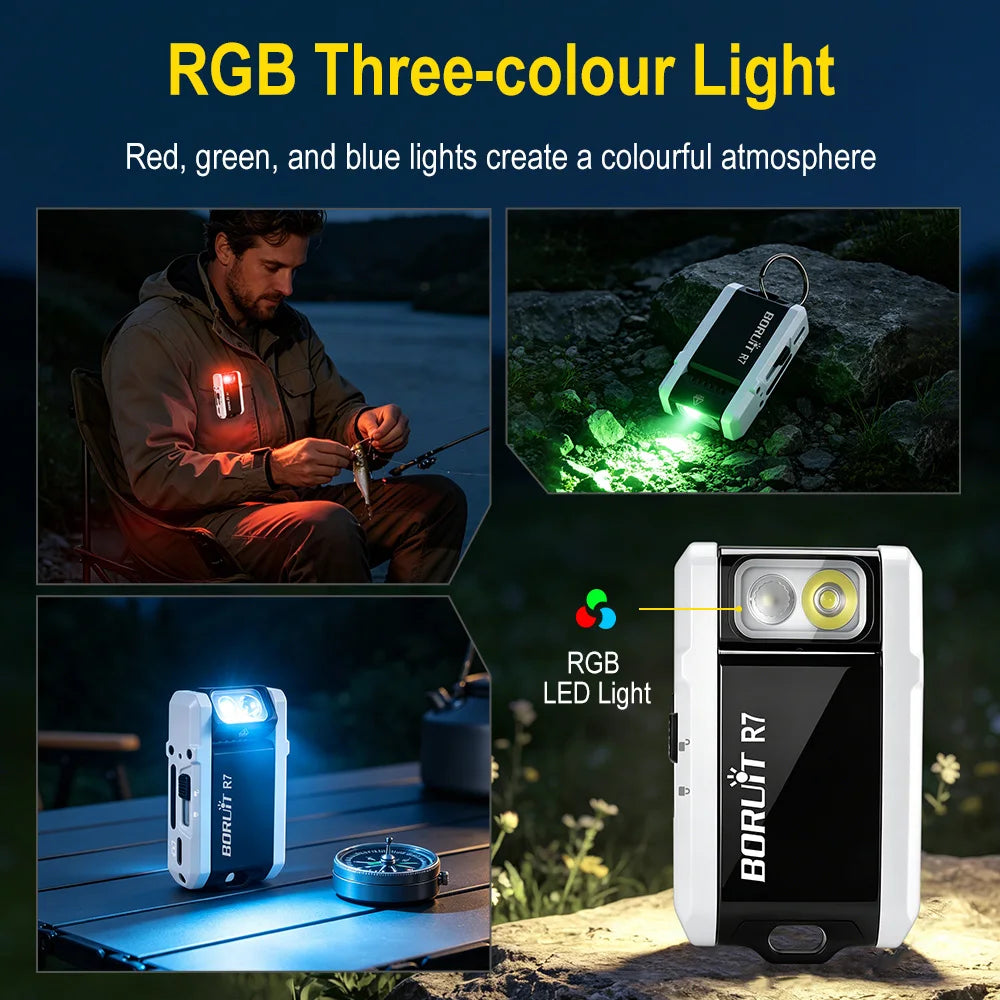 BORUiT R7 Mini EDC Keychain Flashlight 800LM RGB Type-C Rechargeable EDC Keychain Flashlight Qst