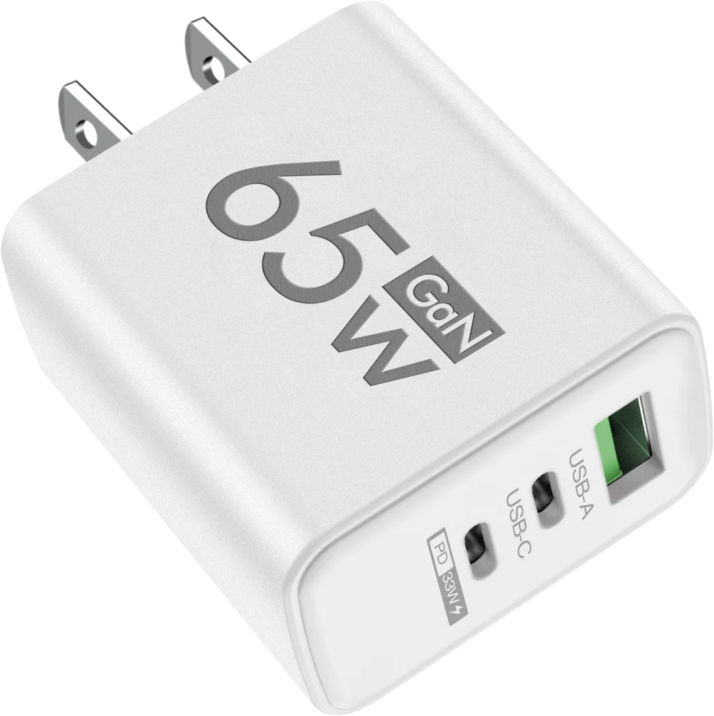 65W GaN USB-C Fast Charger EU/US Plug – Quick Charge 3.0 USB-C Wall Charger Qst US White Plug