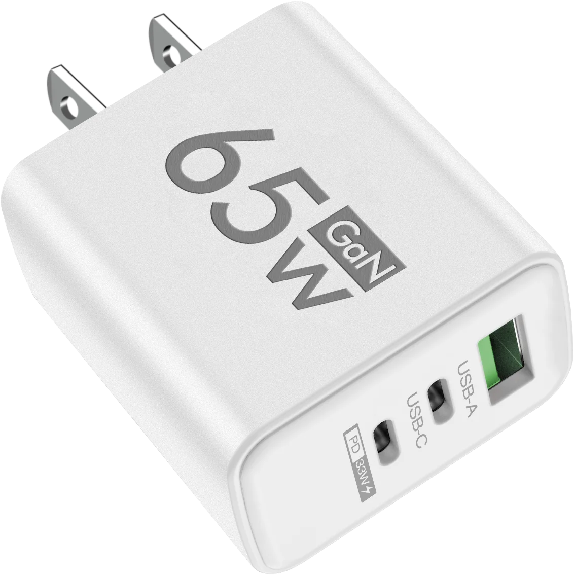 65W GaN USB-C Fast Charger EU/US Plug – Quick Charge 3.0 USB-C Wall Charger Qst US White Plug
