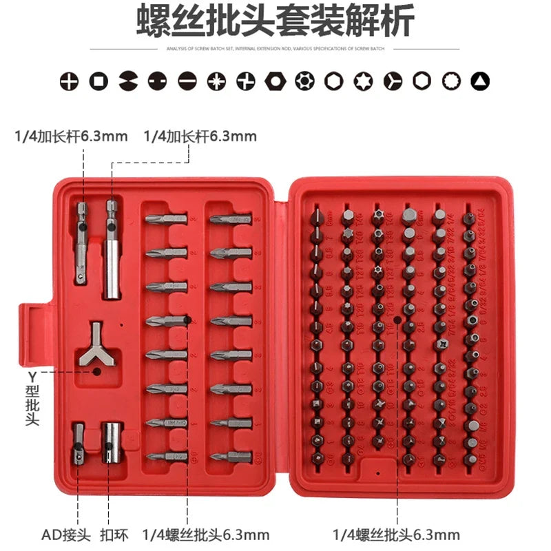 100-Pc CR-V Steel Screwdriver Bit Set – Hex, Phillips & Security Screwdriver Bit Set Qme