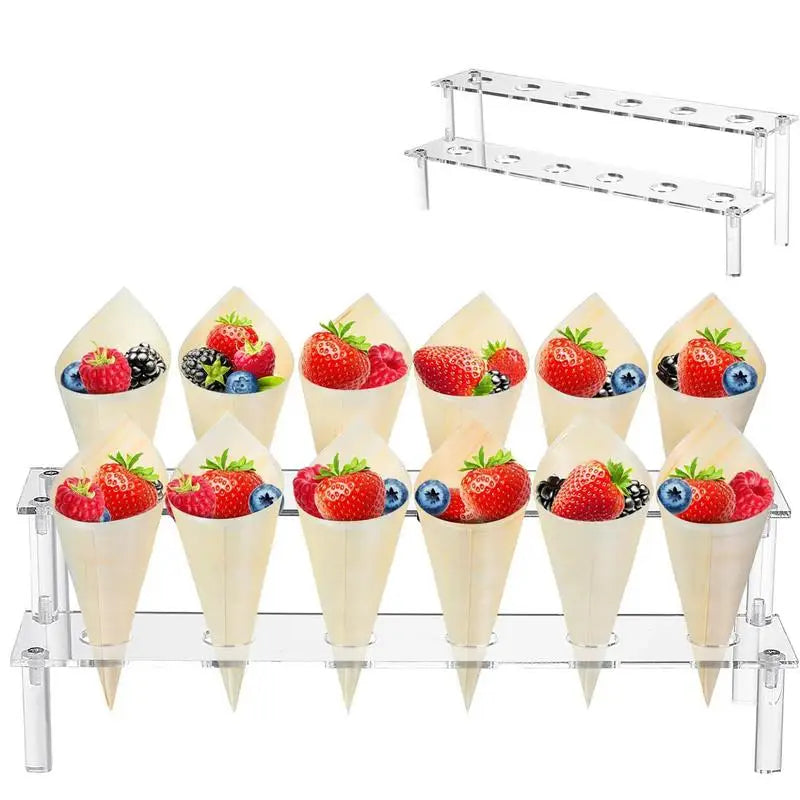 Clear Acrylic Ice Cream Cone Stand – 12-Hole Double-Layer Dessert Display Stand Qst