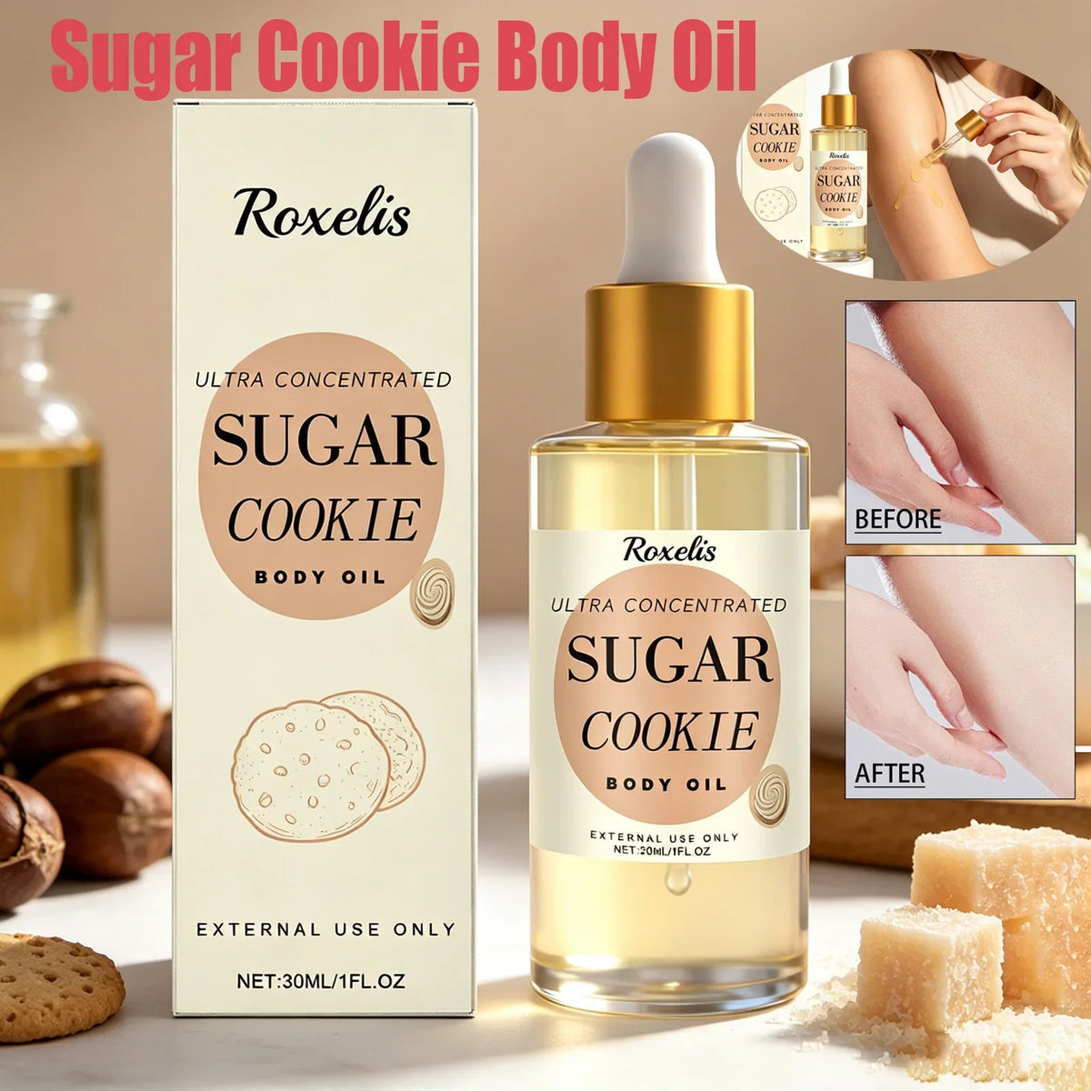 Sugar Cookie Fragrance Body Oil – Moisturizing & Nourishing Fragrance Body Oil Qme