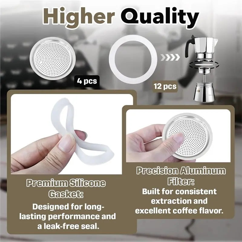 16-Pc Moka Pot Filter & Gasket Kit for Bialetti 6 Cup Models Moka Pot Replacement Kit Qst