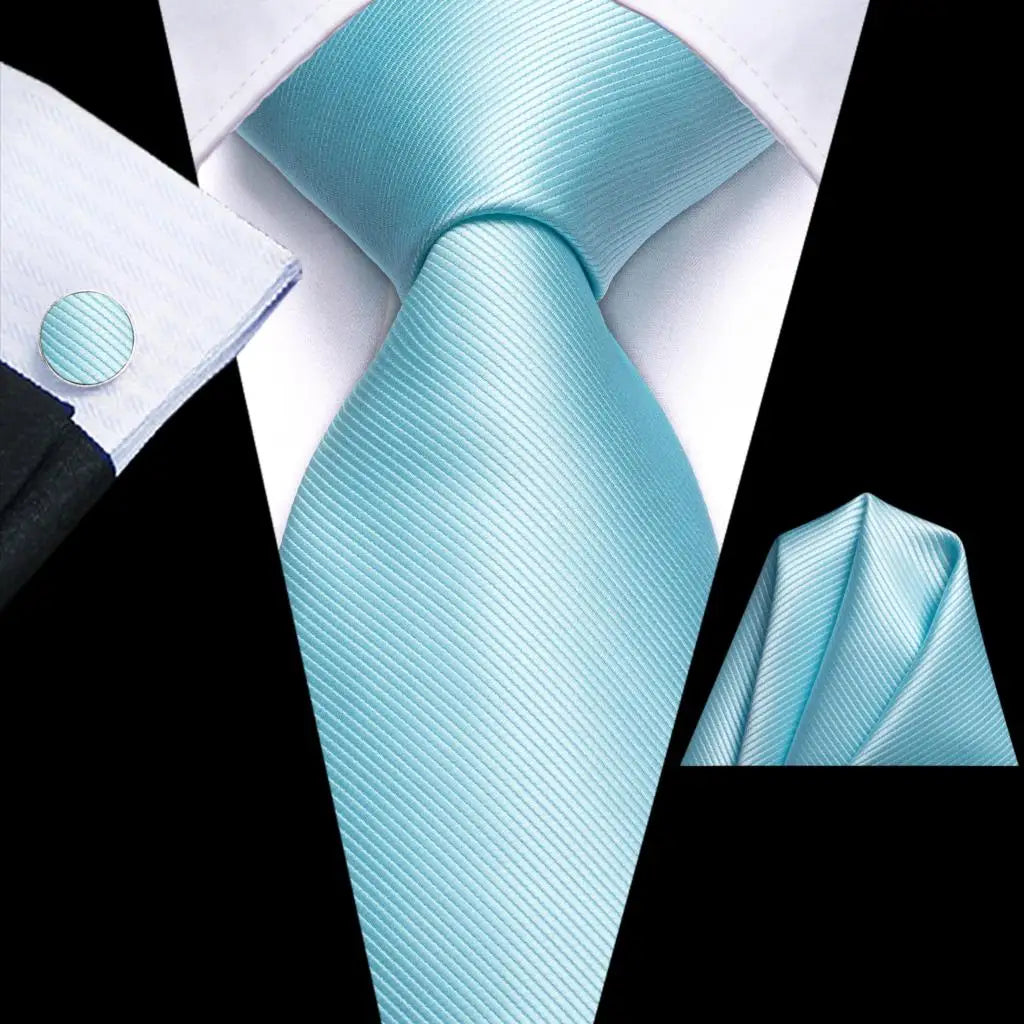 Hi-Tie Men's Silk Necktie Handkerchief & Cufflinks Set Silk Necktie Set Qme SN-3703