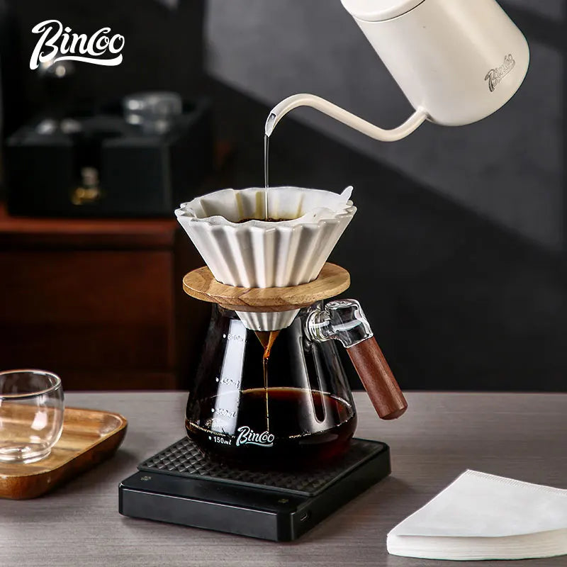 Bincoo 450ml/600ml Graduated Glass Coffee Sharing Pot | Pour Over Glass Coffee Server Qst