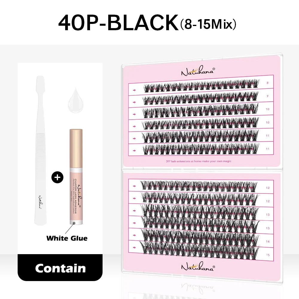 NATUHANA 240 Cluster DIY Lash Extension Kit – Individual Lashes DIY Lash Extension Kit Qme 40P Black