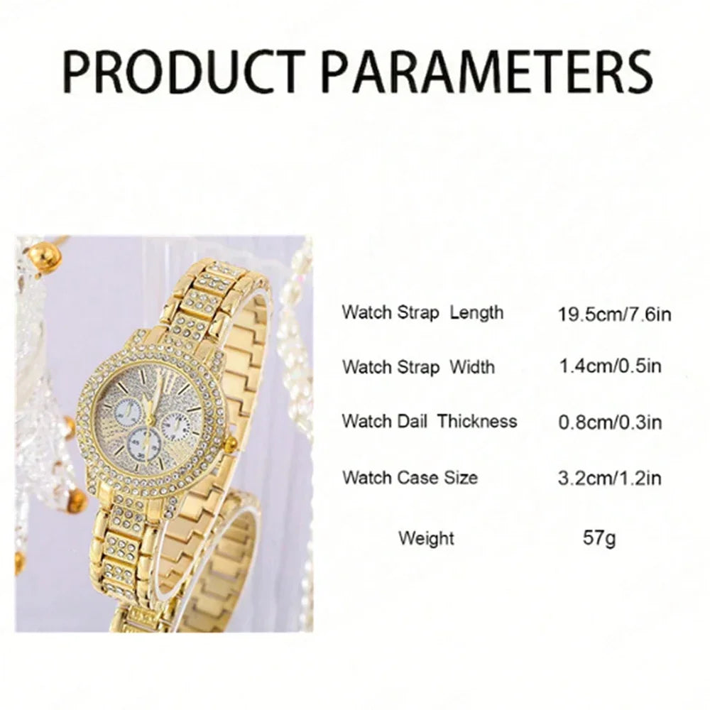 Women's Gold Quartz Watch & Jewelry Set – Ring, Necklace, Earring Watch & Jewelry Set Qme
