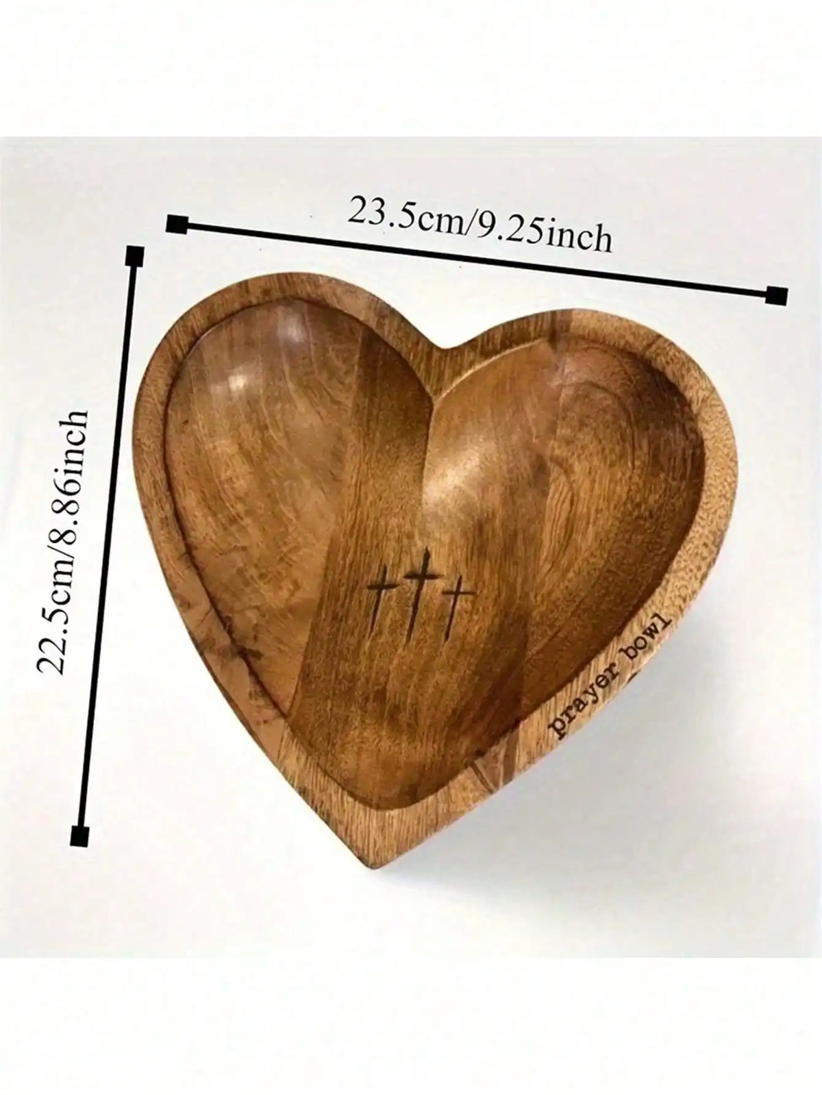 Heart-Shaped Wood Cross Engraved Prayer Bowl – Home Decor Decorative Wood Bowl Qme