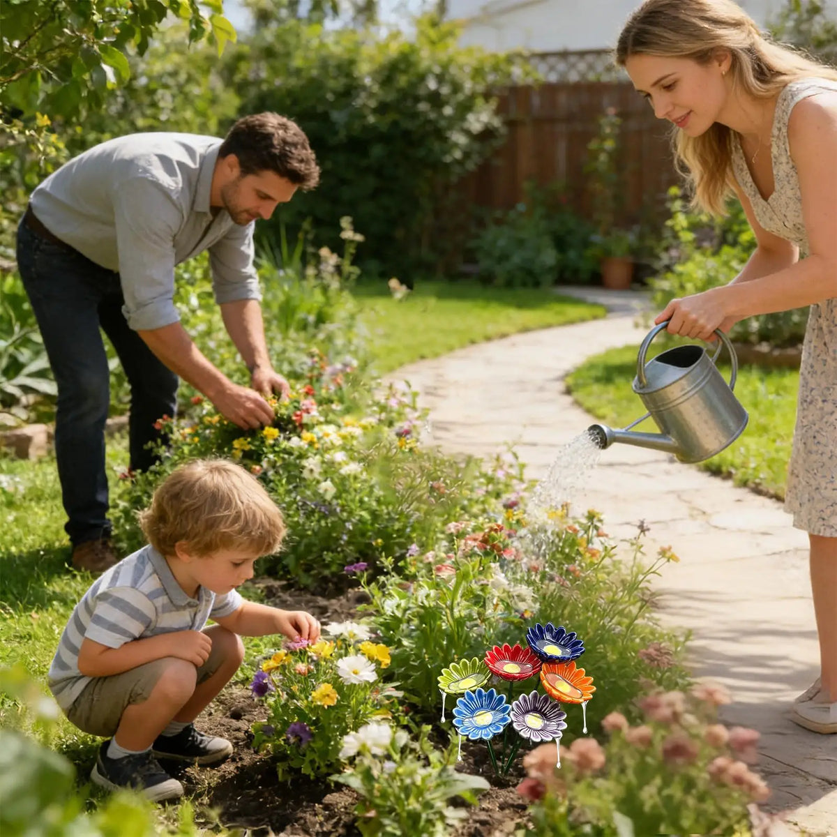 Ceramic Bee Watering Station – 6-Piece Flower Bird Bath Set Garden Bird Bath Qme