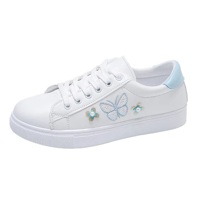 Women's White Lace-Up Flat Sneakers – Breathable Casual Shoes Women's Flat Sneakers Qst