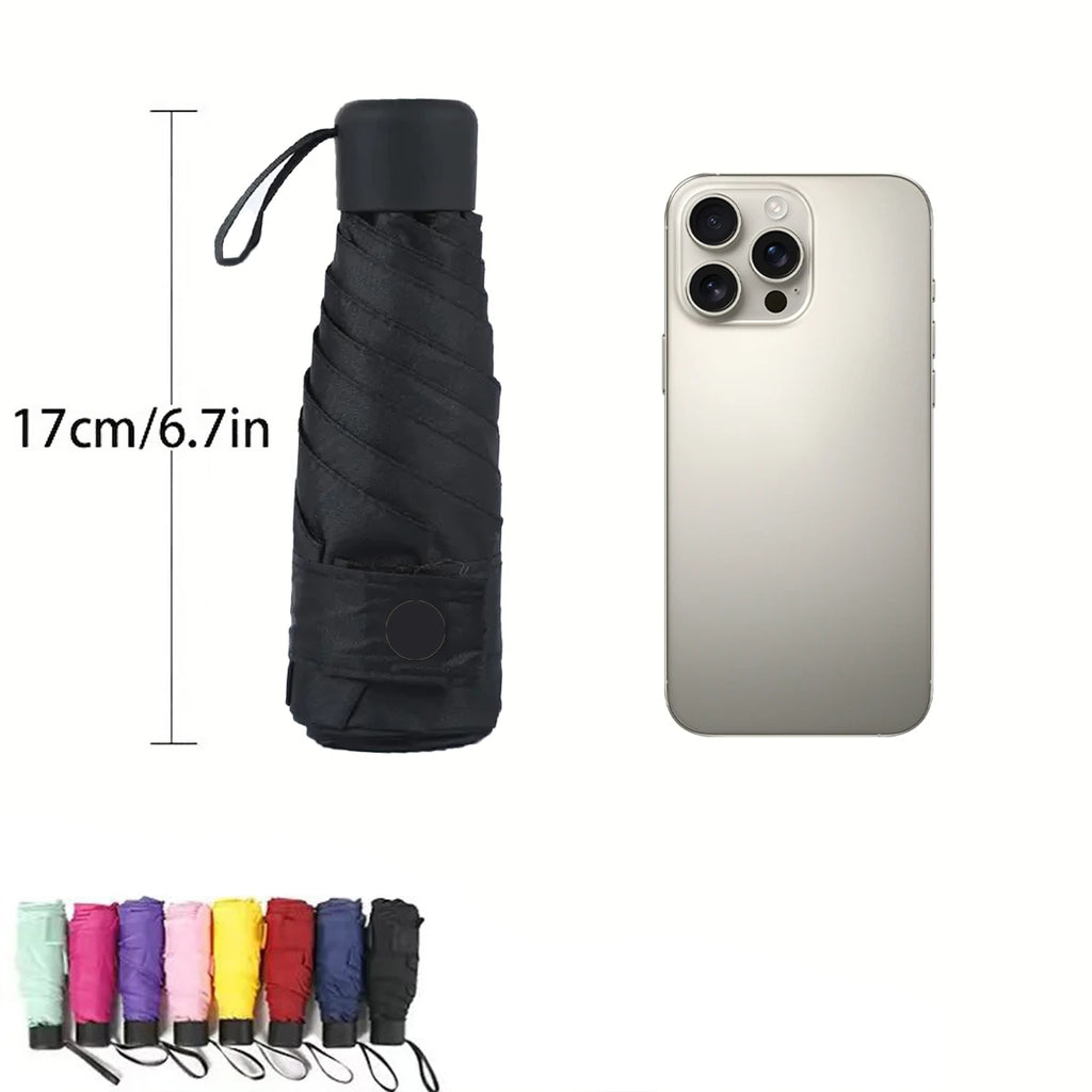 Compact 6-Fold Mini Umbrella – Portable Sun & Rain, Multi-Color Folding Mini Umbrella Qst