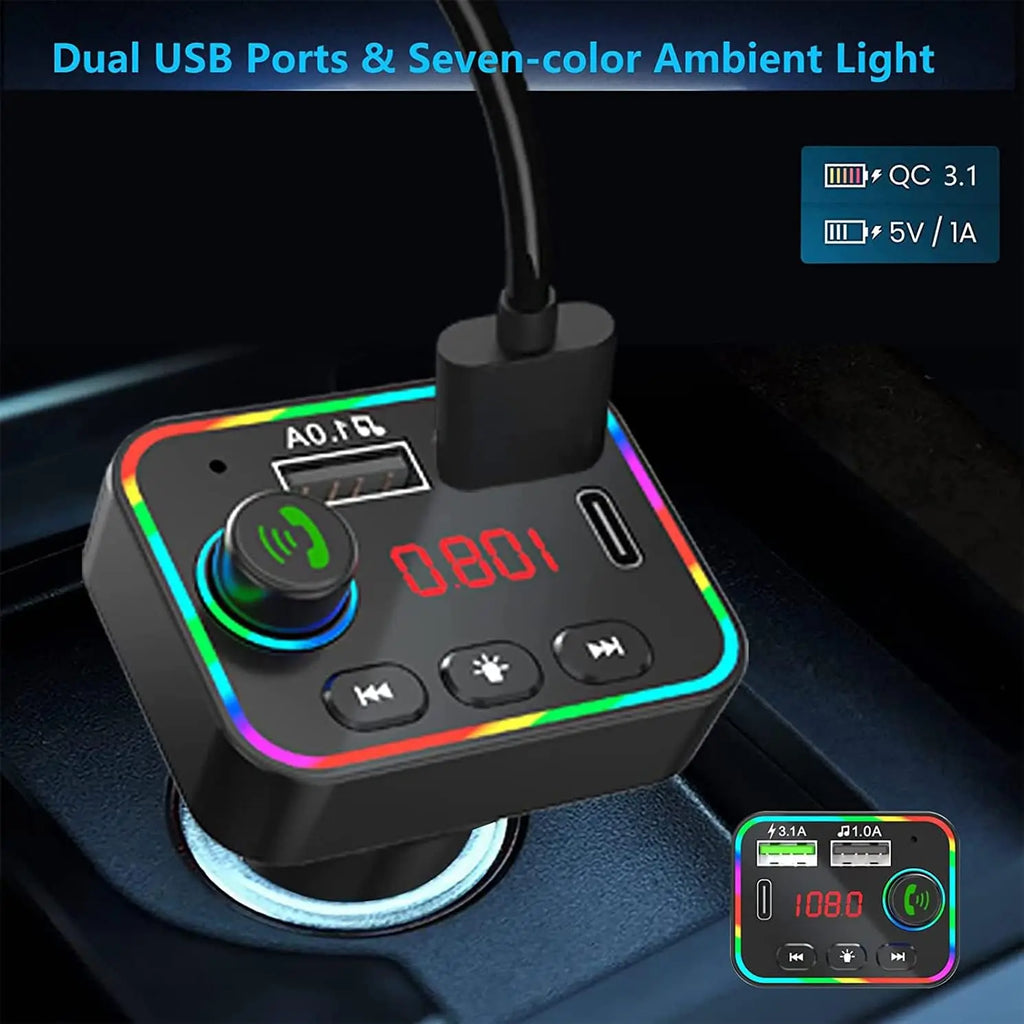 Bluetooth 5.0 FM Transmitter for Car | LED Display, Dual USB Car FM Transmitter Qme