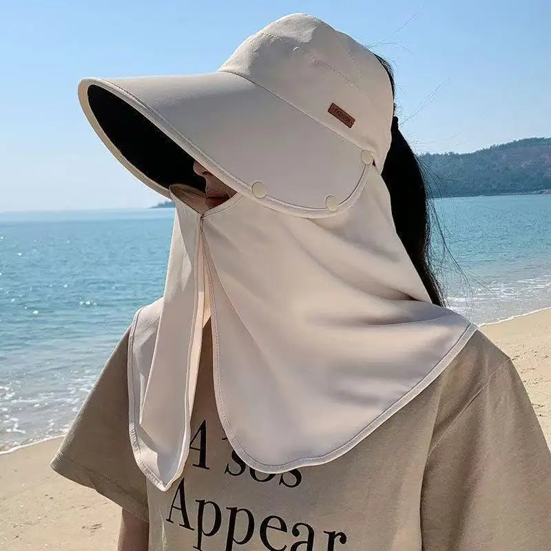 Women's Wide-Brim Sun Hat Detachable Shawl Anti-UV Visor Cap Sun Visor Hat Qst A2