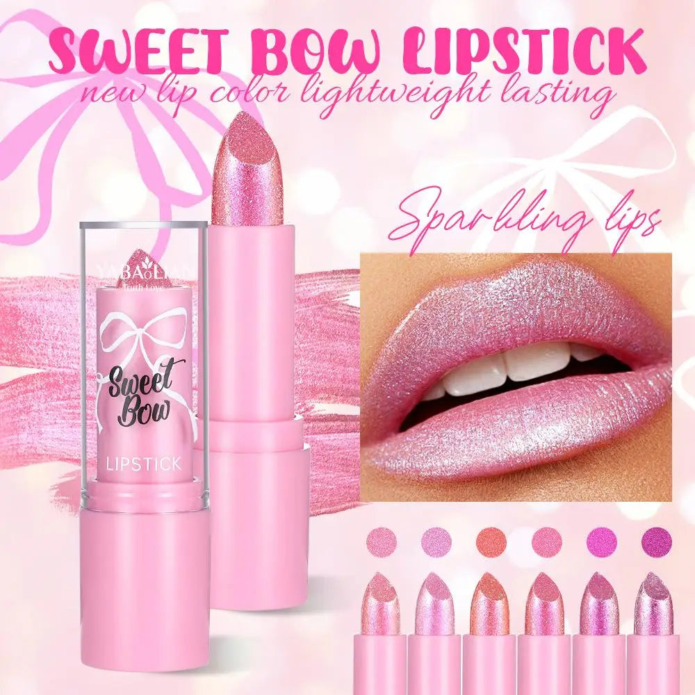 Metallic Pink Glitter Lipstick – Long-Lasting Diamond Shine Glitter Lipstick Qme