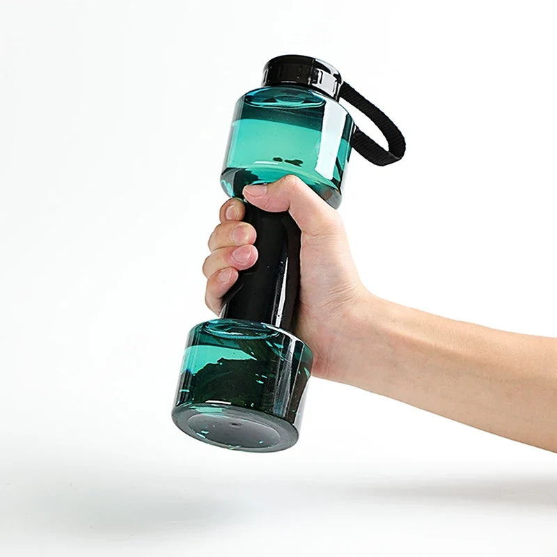 Dumbbell Shaped Sport Water Bottle 650ml PET Gym Bottle Sport Water Bottle Qme