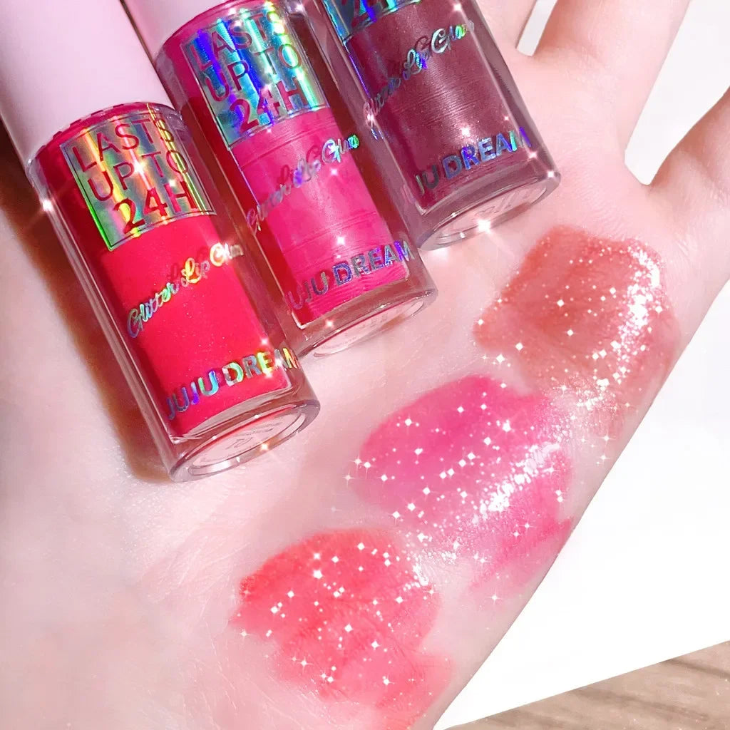 Glitter Lip Glaze Moisturizing Gloss Oil Tint – 4 Shades Glitter Lip Gloss Qme