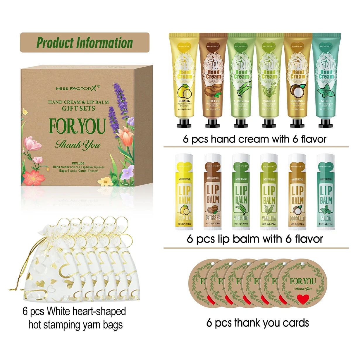 Wedding Guest Gift Set – Hand Cream, Lip Balm & Card (6 Sets) Wedding Gift Set Qme