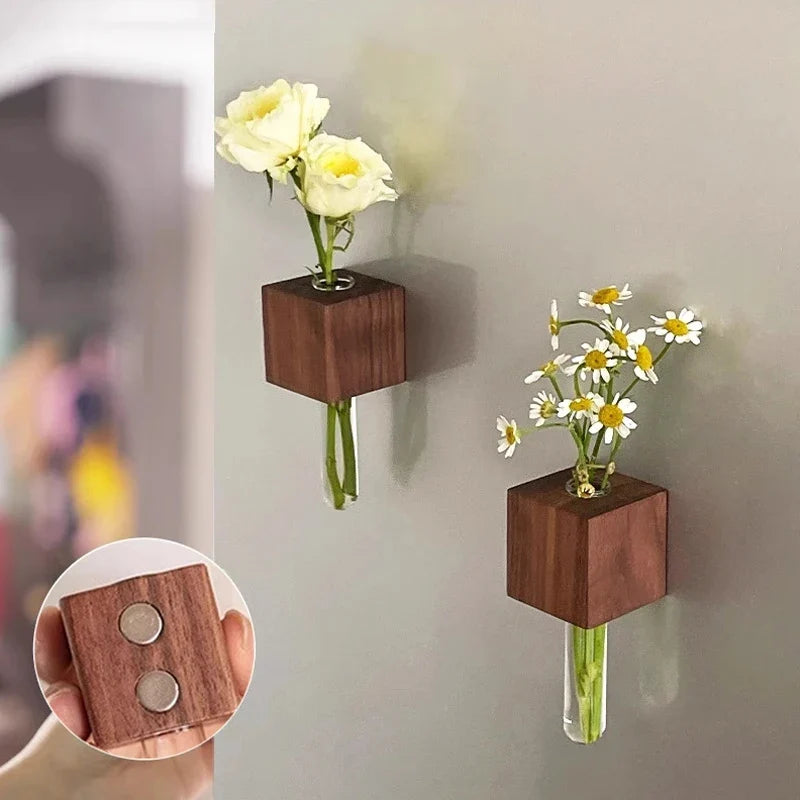 Wooden Magnetic Test Tube Vase – DIY Flower Fridge Magnet Magnetic Bud Vase Qme