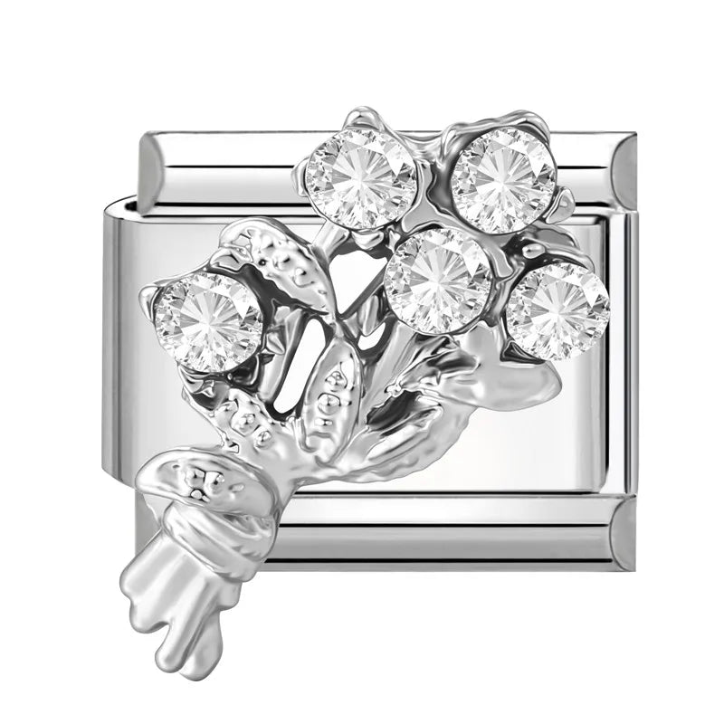 Zircon Italian Charm Links – Heart Bow Butterfly Star 9mm Italian Charm Links Qme S 14