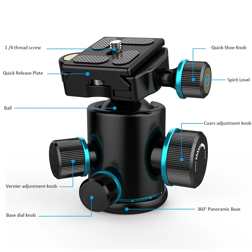 Andoer TB81X 360° Panoramic Tripod Ball Head | 8KG Load Tripod Ball Head Qst