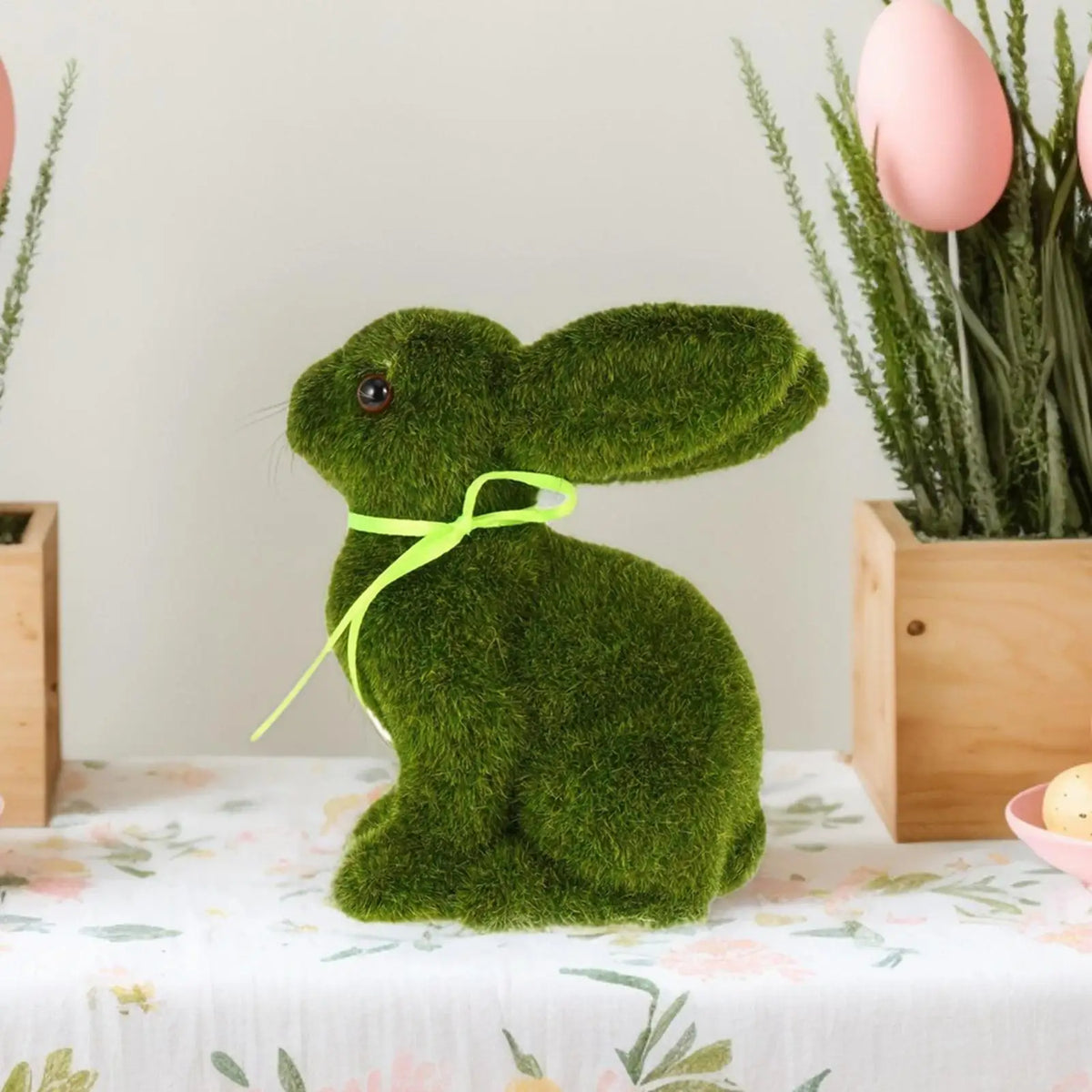 Moss Flocked Rabbit Figurine – Tabletop & Garden Easter Decor Decorative Figurine Qme