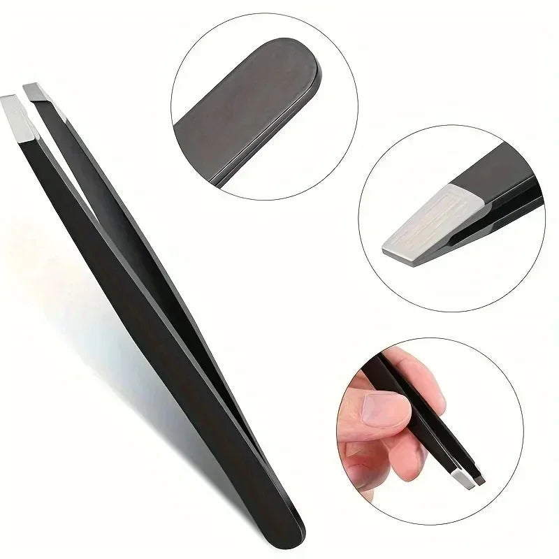 Professional Eyebrow Tweezers – Stainless Steel Makeup Tool Eyebrow Tweezers Qme Black 4 pcs