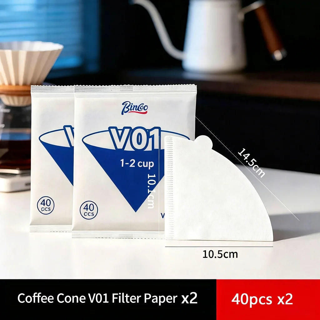 BINCOO V60 Pour Over Coffee Filter Papers – Round & Fan Shaped Coffee Filter Papers Qst V01-2bag
