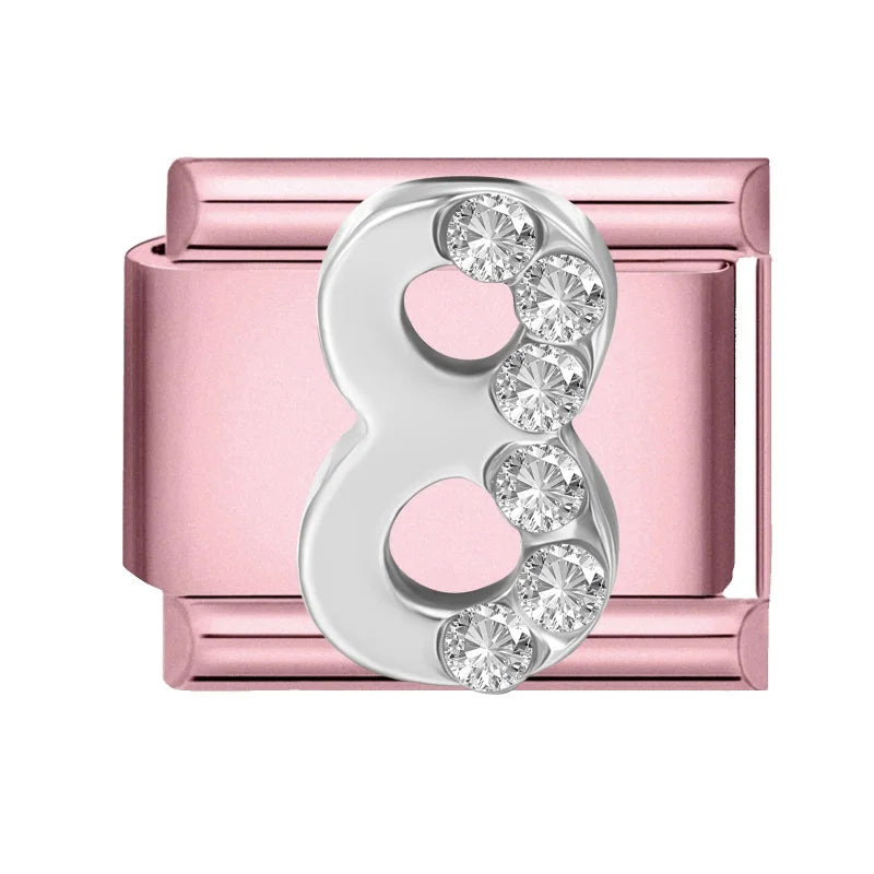Zircon Number Italian Charm Links 0-9 | Stainless Steel DIY Italian Charm Links Qme Style 19