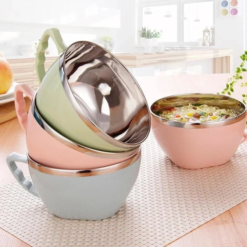 Stainless Steel Bowl with Handle – Anti-Scald Noodle Bowl Stainless Steel Bowl Qme