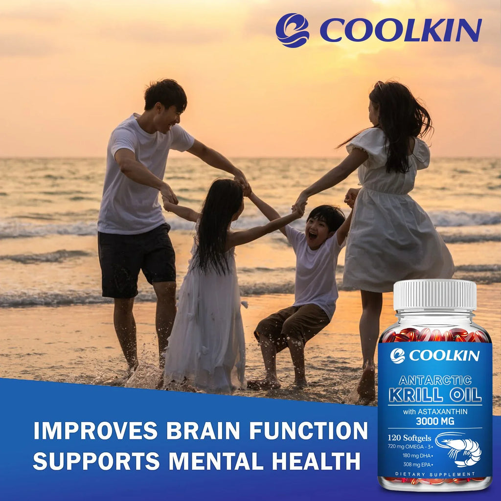 Coolkin Antarctic Krill Oil 3000mg – Omega-3 EPA & DHA Softgels Omega-3 Supplement Qst